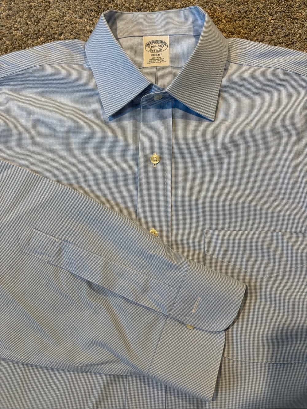 Brooks Brothers Mens Classic Fit Non-Iron Dress Shirt Blue White Checked 16.5 34